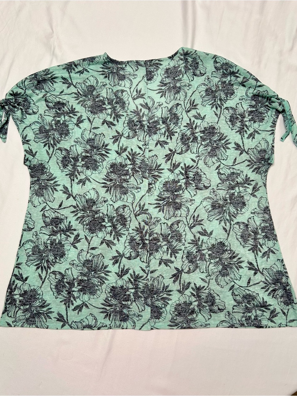 LANE BRYANT MINT GREEN TIE SLEEVE TOP, SIZE 22/24, BLACK SKETCHED FLORAL PRINT - Picture 5 of 7